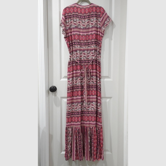 LE SALTY LABEL Bohemian Red Maxi Wrap Beach Cover Vacation Dress, Cover Up, L - Picture 8 of 14